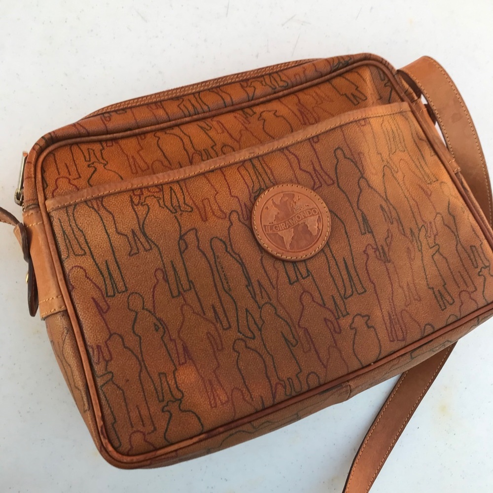 IL GIRAMONDO VTG LEATHER CANVAS CROSSBODY HAND BAG
